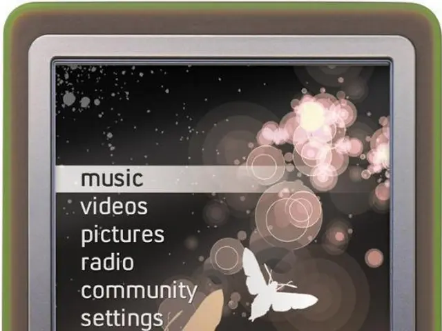In this image I see a music player which is of brown and grey in color and I see the buttons over...