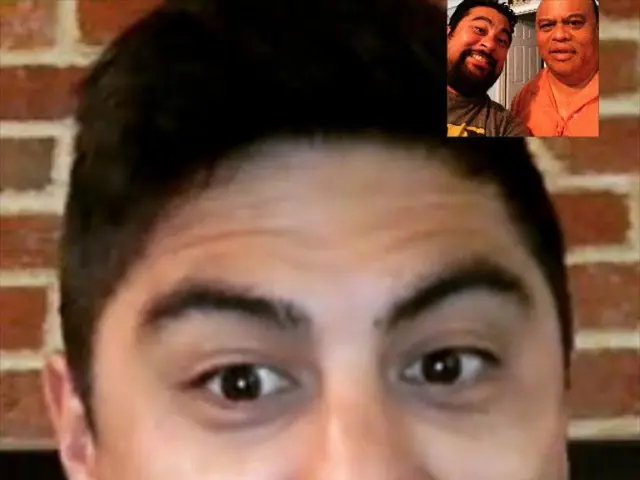 It is a screenshot of a video call, there is a person calling two other persons and their picture...