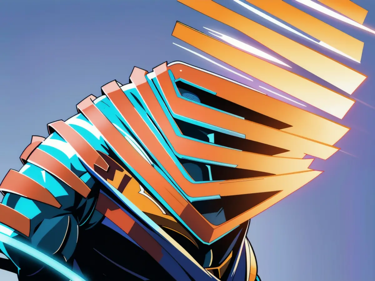 In the realm of a futuristic landscape, geometric structures immersed in a network of abstract...